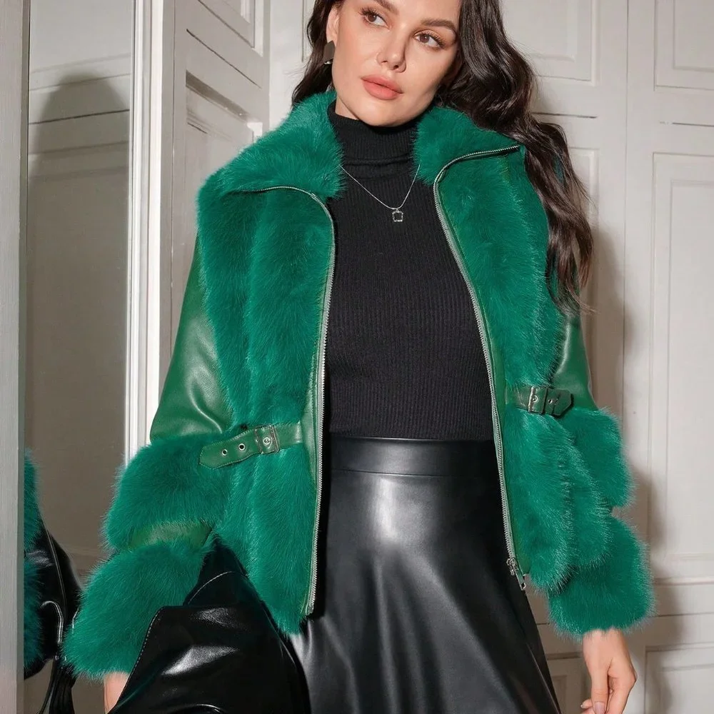 Green Preppy Women's Collar Coat - Picture 3 of 5